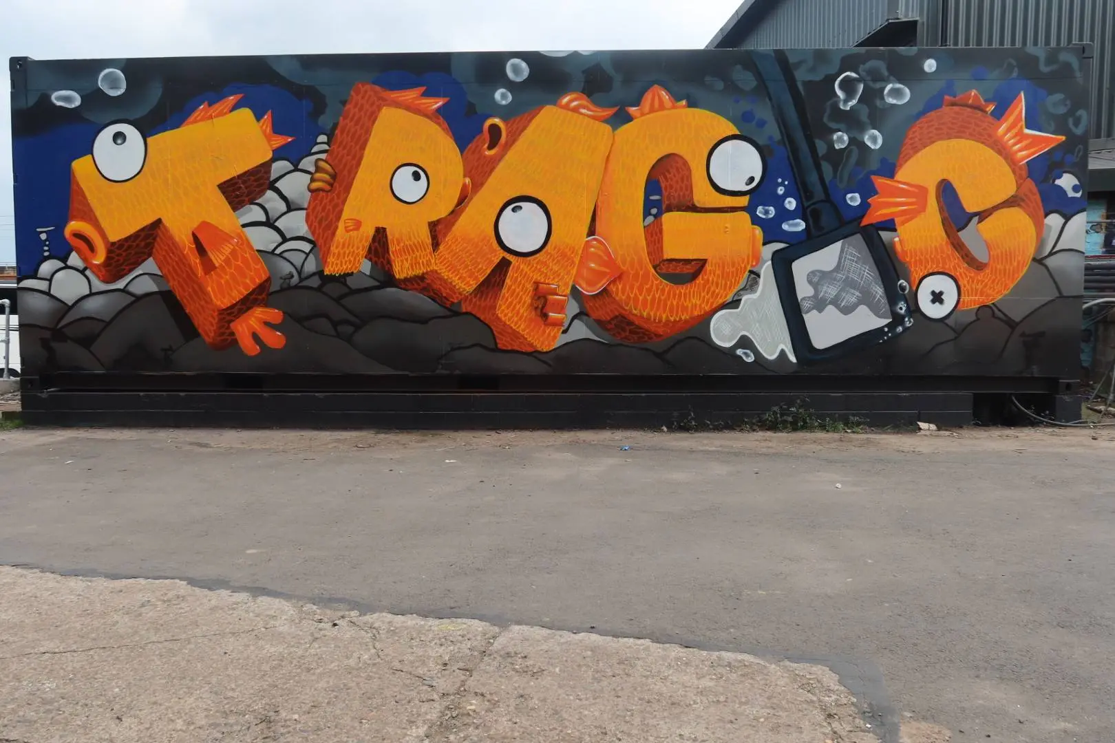 Tragic O'Hara mural for Monkey Barrel Whiskey at SWG3 and Yardworks, Glasgow — private commission